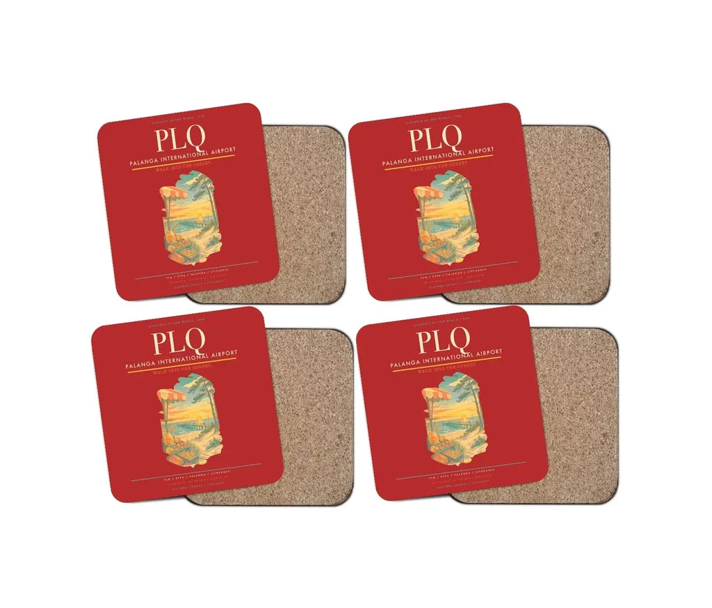 Palanga International Airport (PLQ) design on red 4 pieces set coaster
