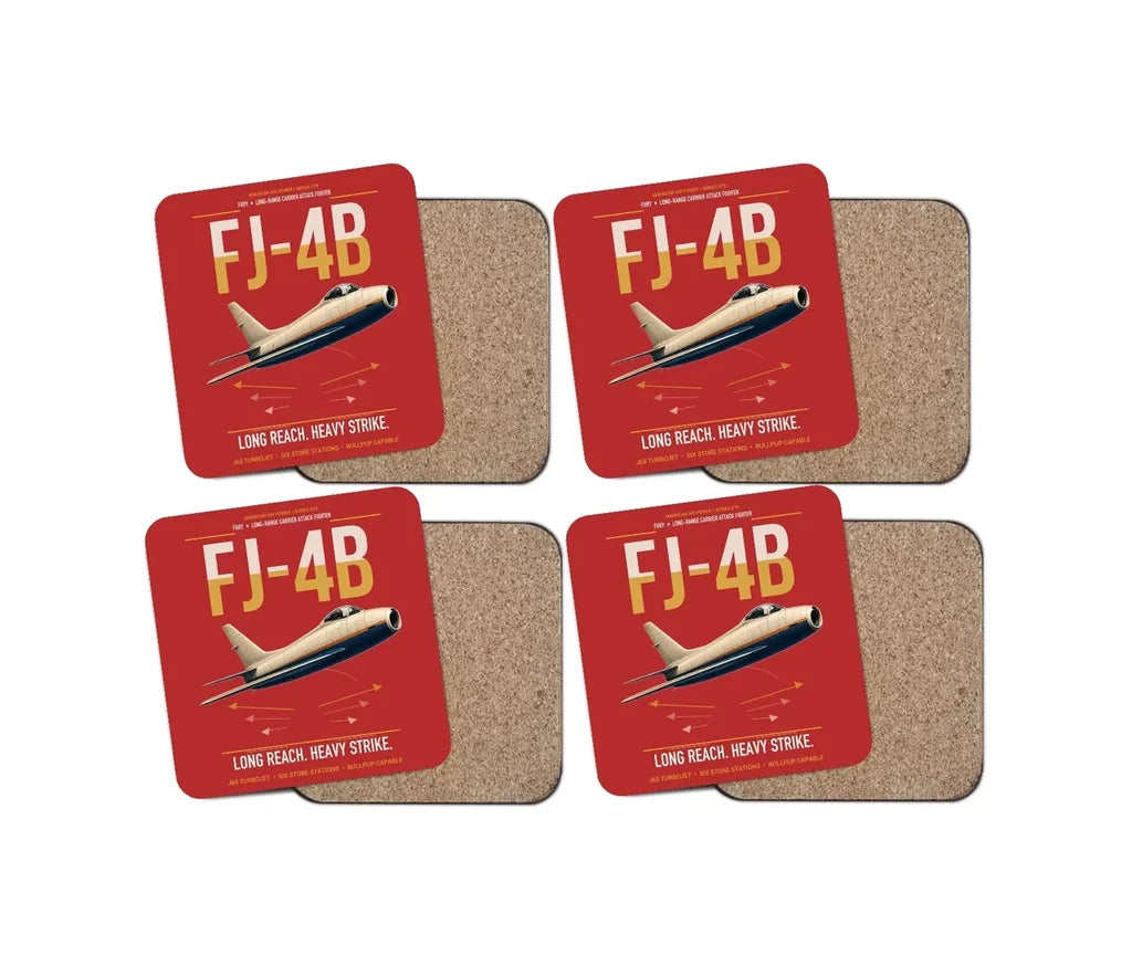 FJ-4B Fury design on red 4 pieces set coaster