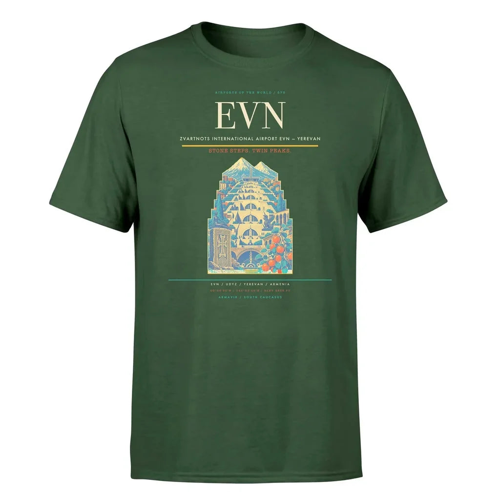 Zvartnots International Airport (EVN) T-Shirt single-side front print in Dark Green | zvartnots-international-airport-evn-double-side-t-shirt