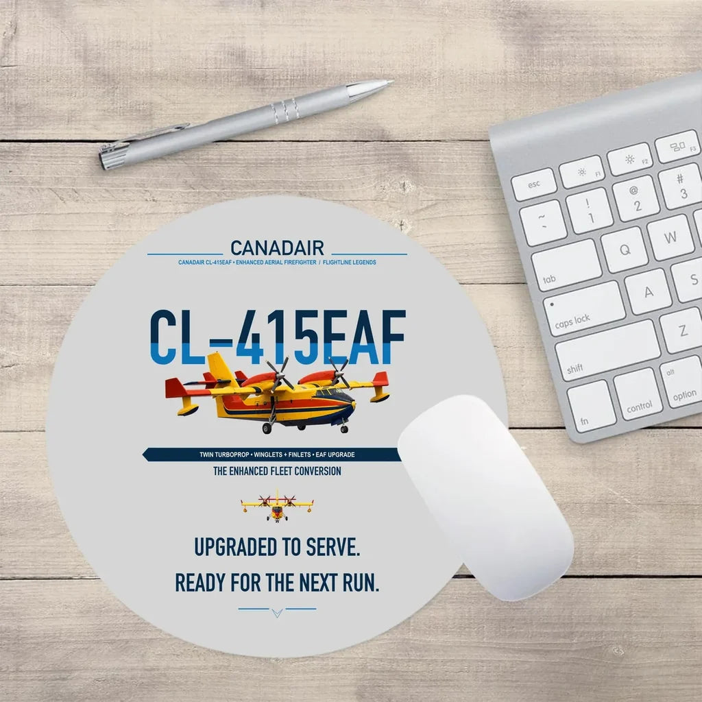 Canadair CL-415EAF design on light gray round mouse pad
