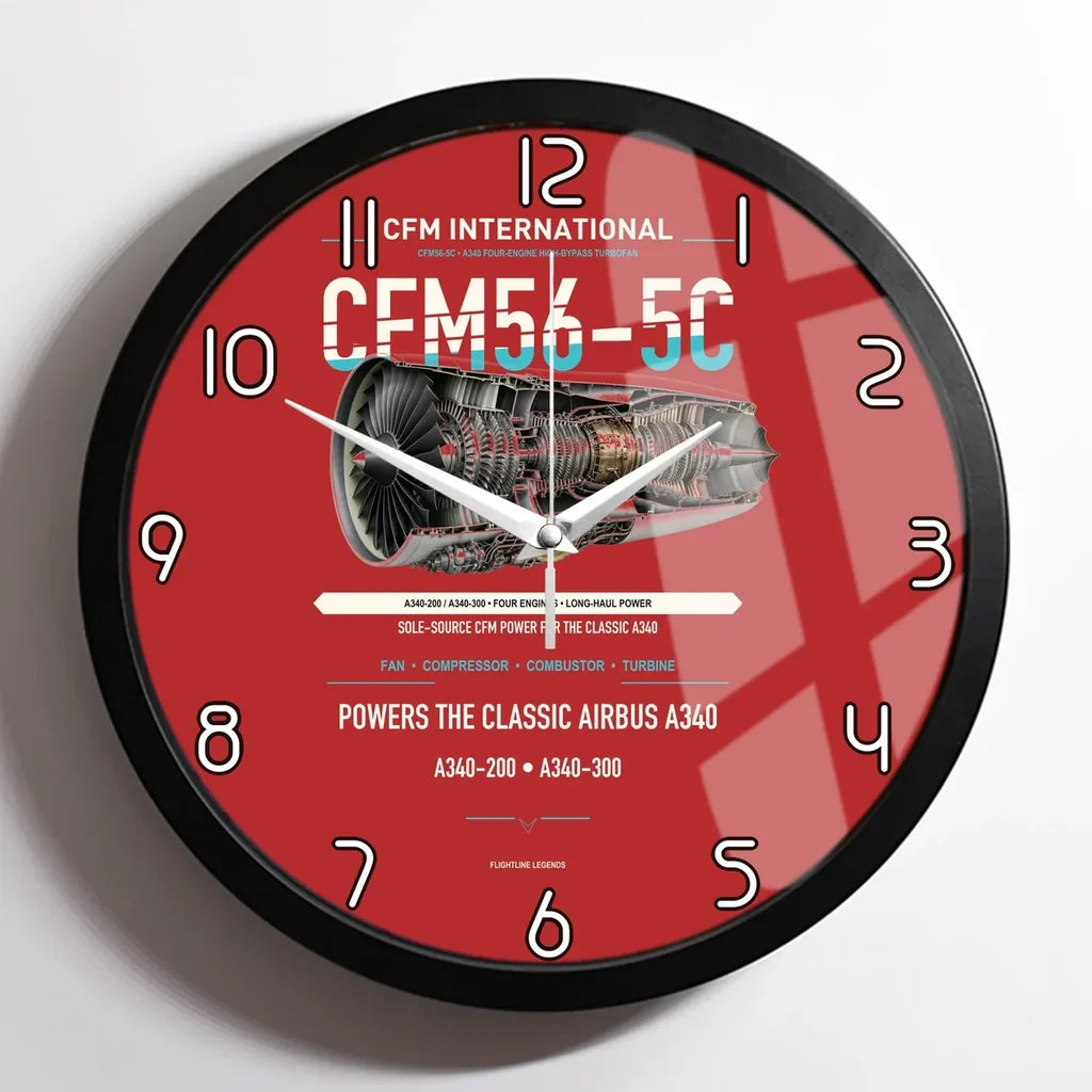 CFM56-5C design on red framed wall clock