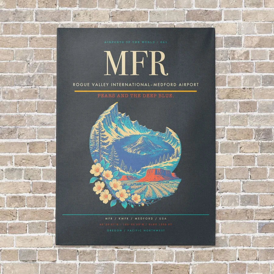 Rogue Valley International–Medford Airport MFR vertical canvas print - no frame - gray background