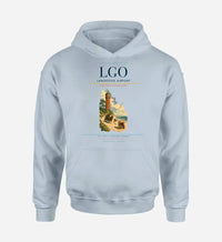Thumbnail for Langeoog Airport (LGO) design on light blue hoodie single-side print