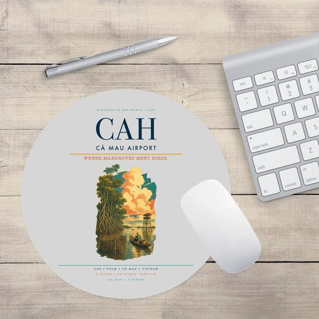Cà Mau Airport (CAH) design on light gray round mouse pad