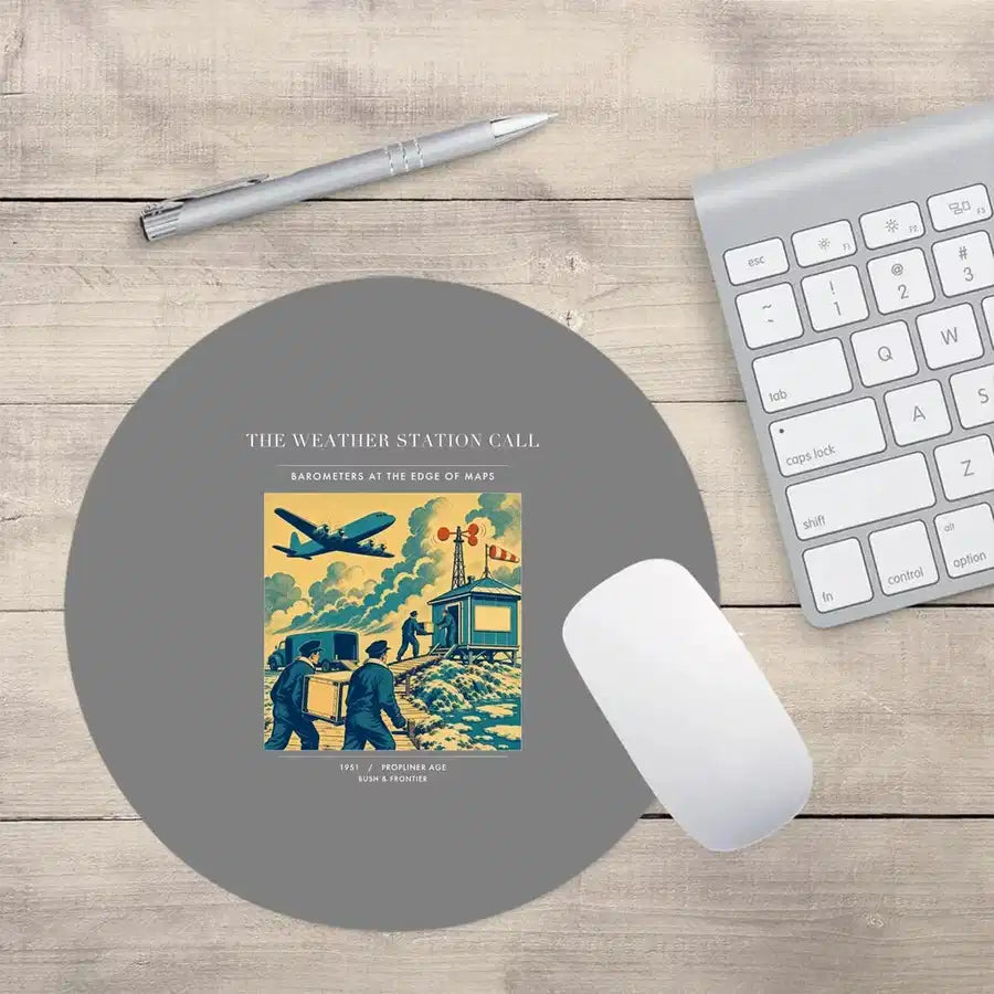 VINTAGE G4288 - The Weather Station Call - Designed Mouse Pads design on gray round