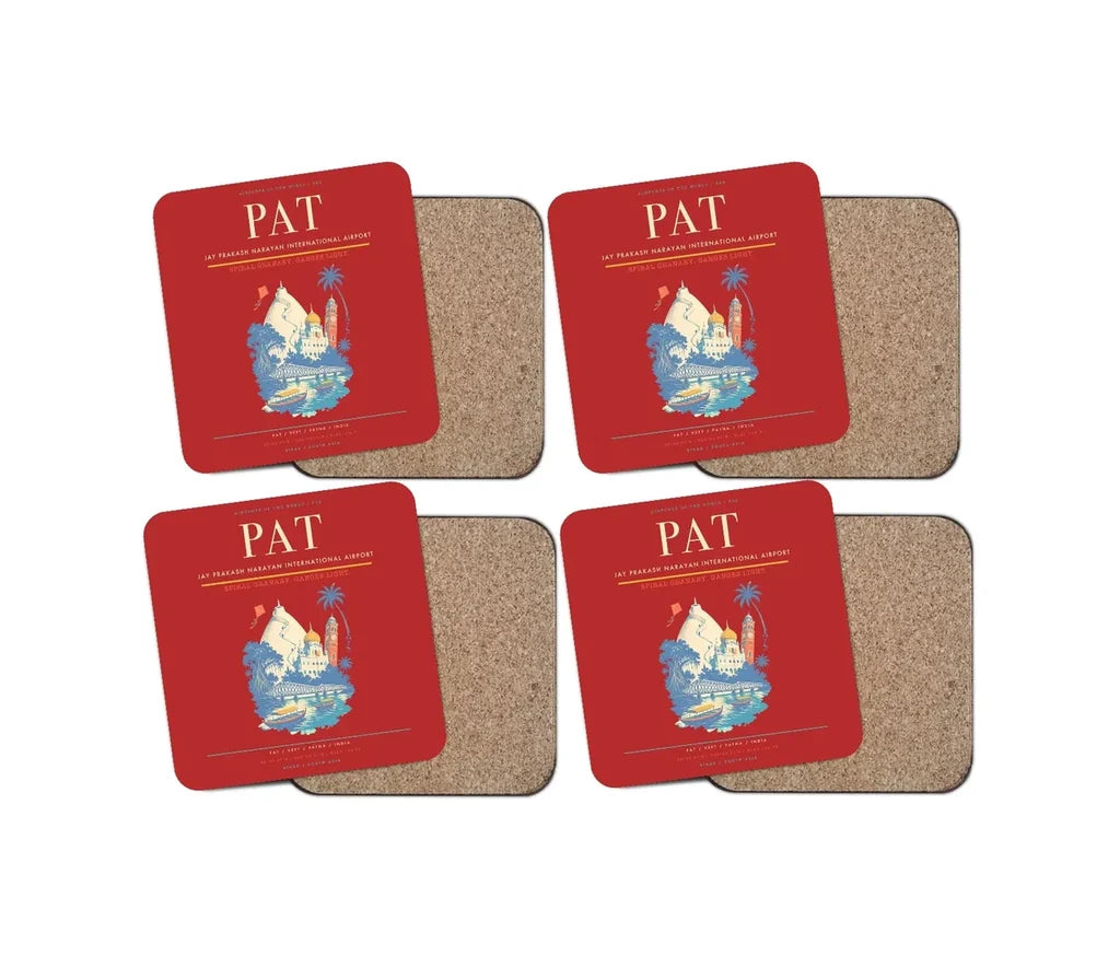 Jay Prakash Narayan International Airport (PAT) design on red 4 pieces set coaster