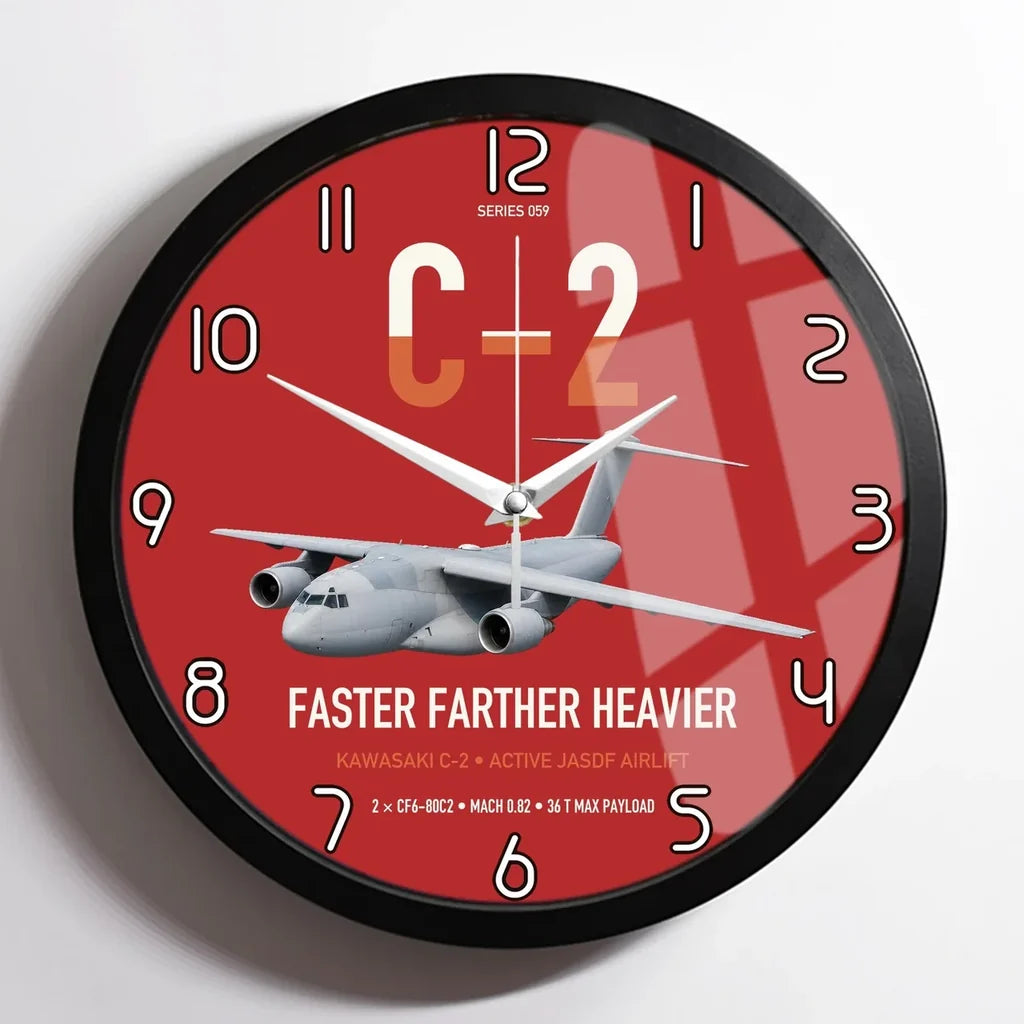 Kawasaki C-2 design on red framed wall clock