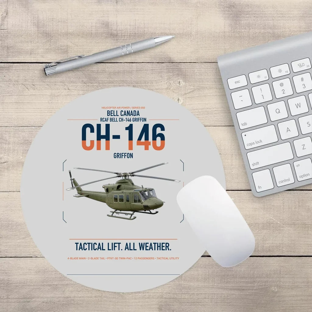 Bell Canada CH-146 Griffon design on light gray round mouse pad