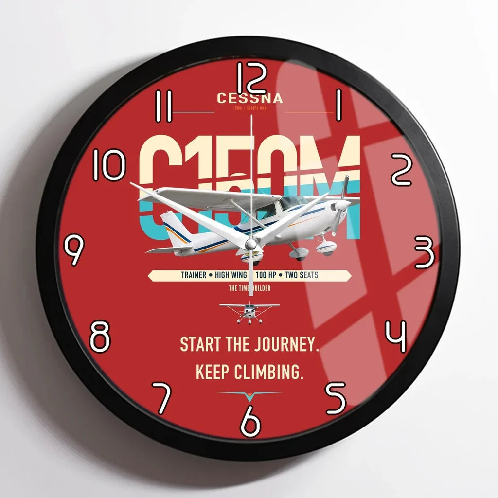 Cessna 150M design on red framed wall clock