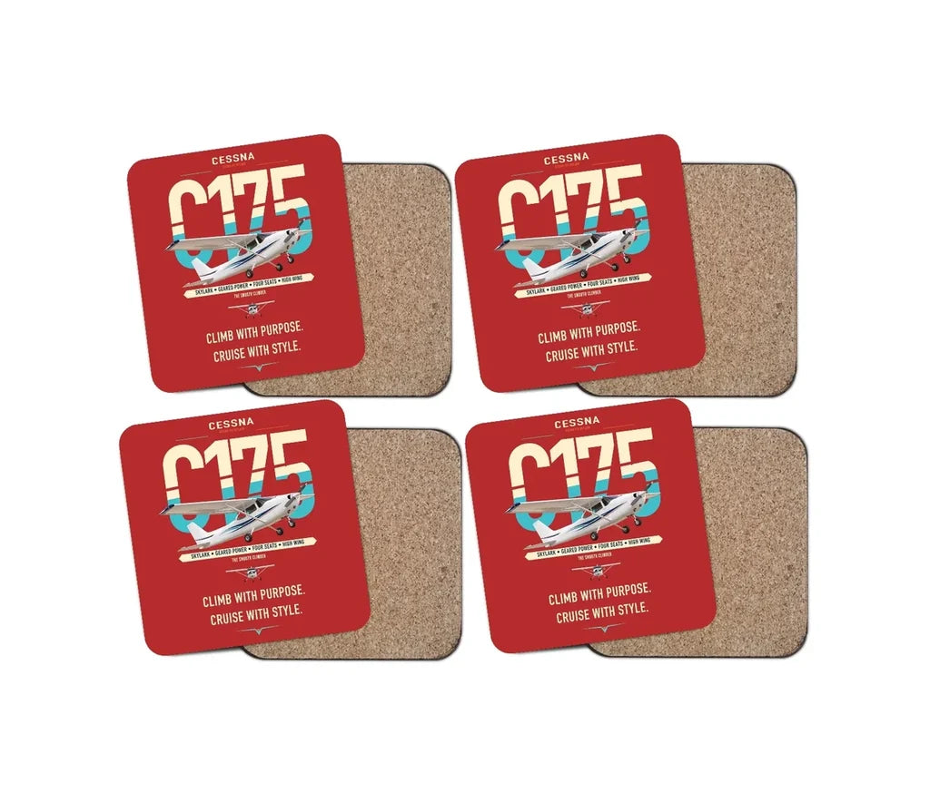 Cessna 175 Skylark design on red 4 pieces set coaster