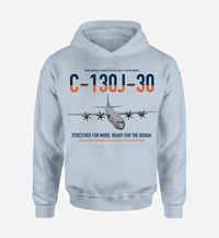 Thumbnail for C-130J-30 Super Hercules design on light blue double-side hoodie, single-side print