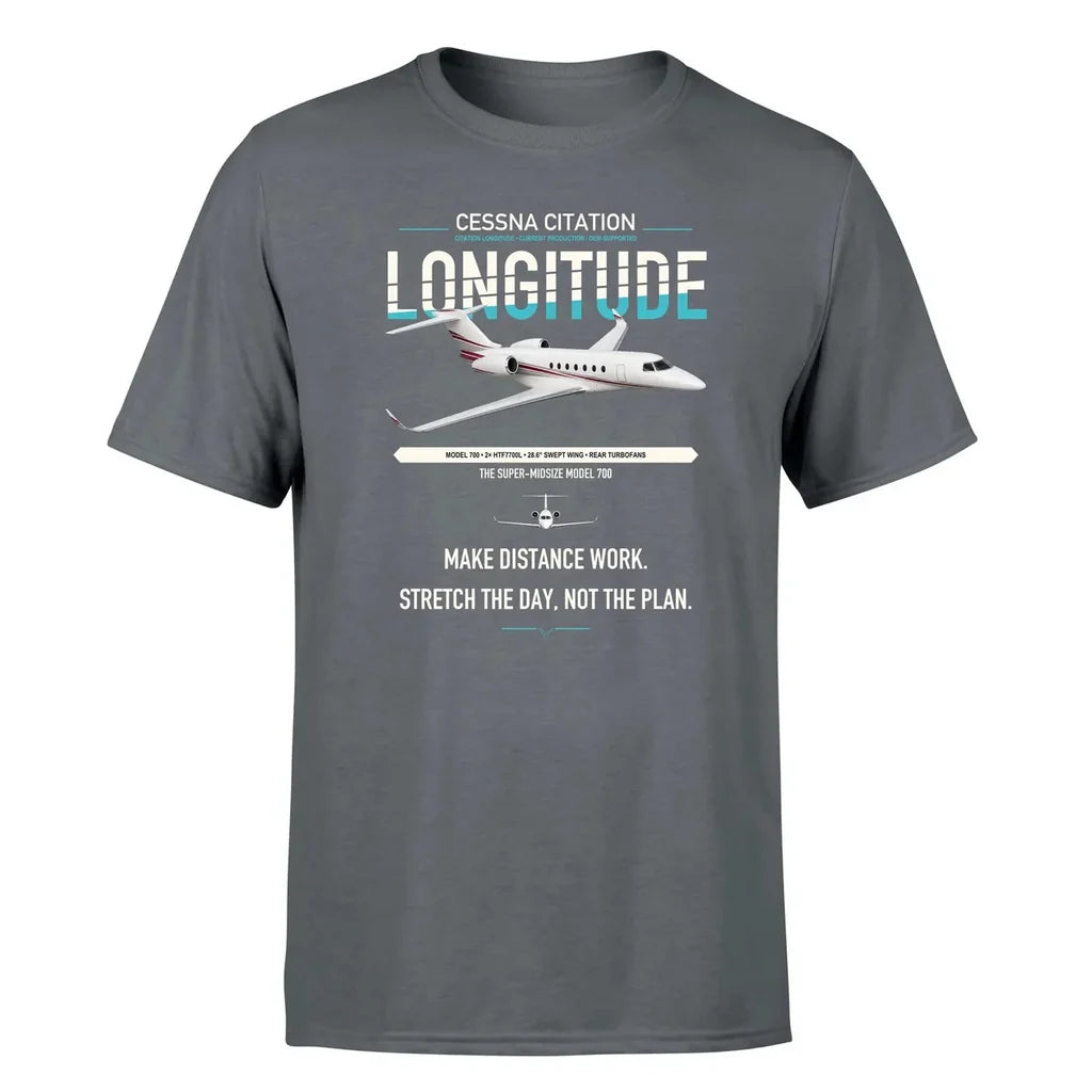 Cessna Citation Longitude design on gray double-side t-shirt, single-side print