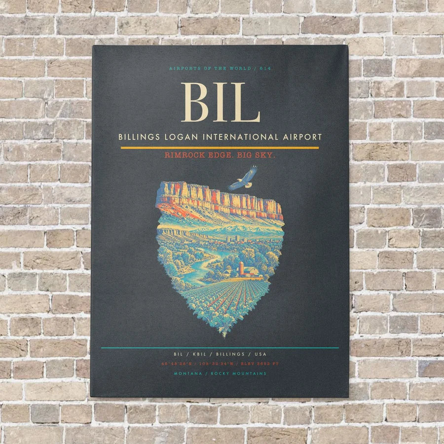 Billings Logan International Airport BIL - Canvas No Frame - Gray
