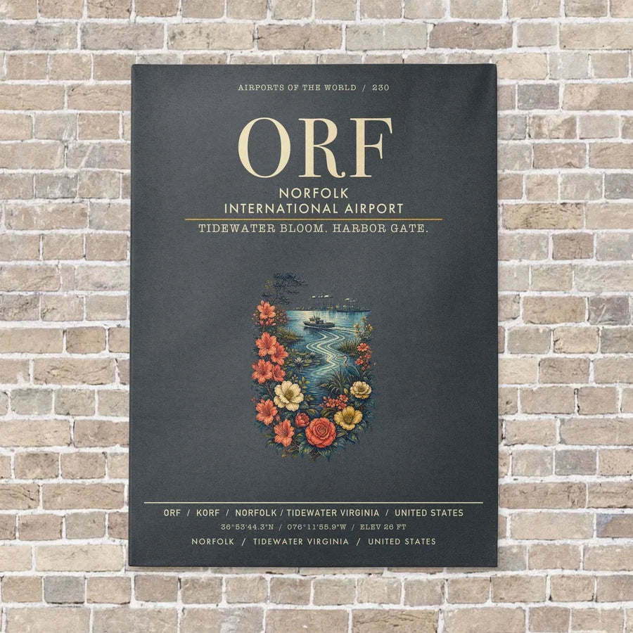 Norfolk International Airport ORF vertical canvas print - no frame - gray background