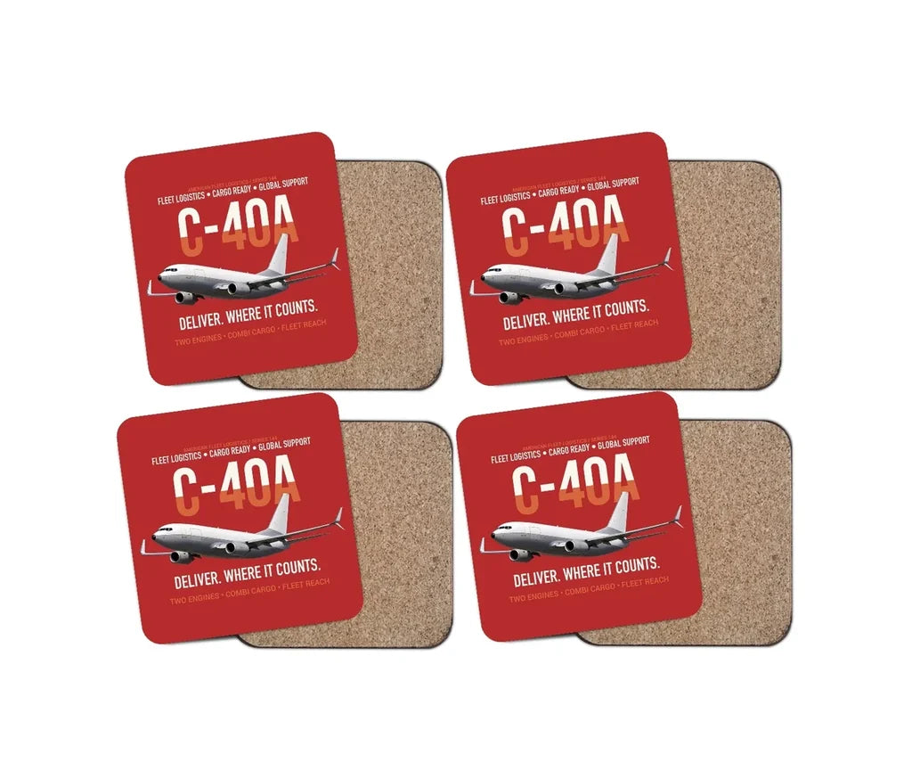 C-40A Clipper Fleet Logistics Ready design on red 4 pieces set coaster