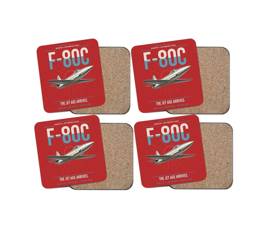 F-80C Shooting Star design on red 4 pieces set coaster