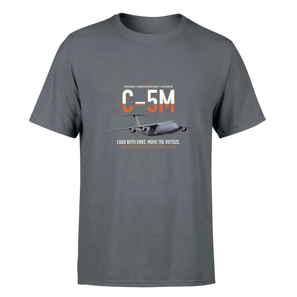 C-5M Super Galaxy design on gray double-side t-shirt, single-side print
