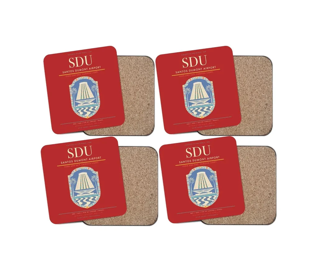 Santos Dumont Airport (SDU) design on red 4 pieces set coaster