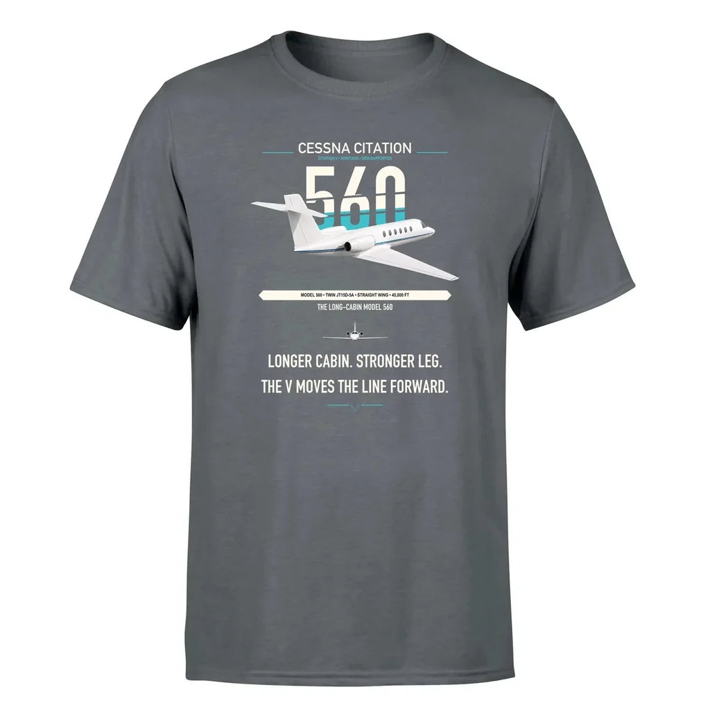 Cessna Citation 560 - Citation V design on gray double-side t-shirt, single-side print