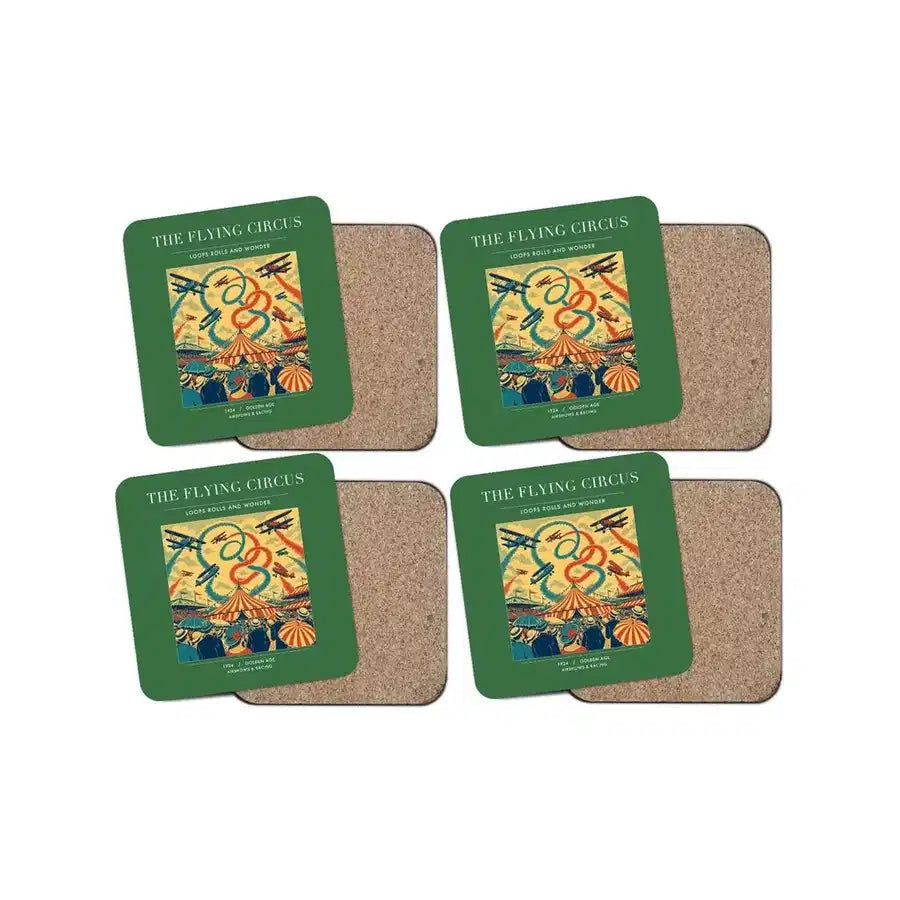 The Flying Circus - Designed Coasters design on green 4-pieces-set