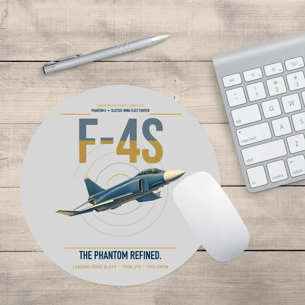 F-4S Phantom II design on light gray round mouse pad