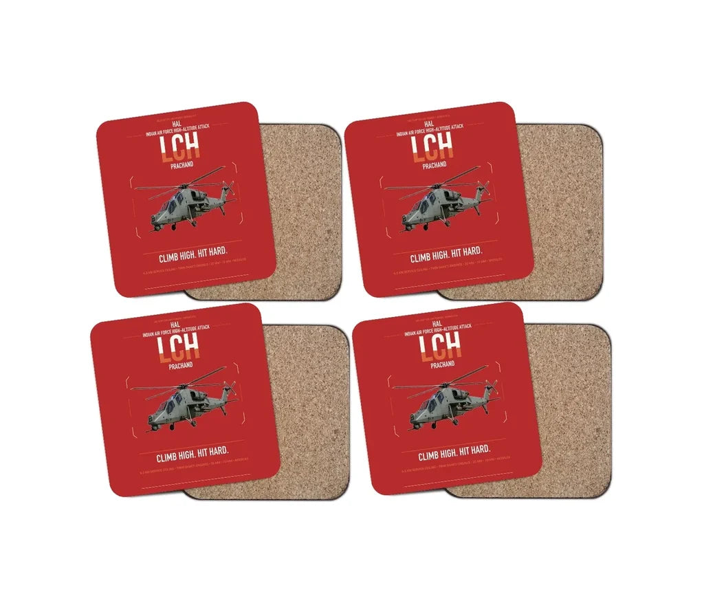 HAL LCH Prachand design on red 4 pieces set coaster