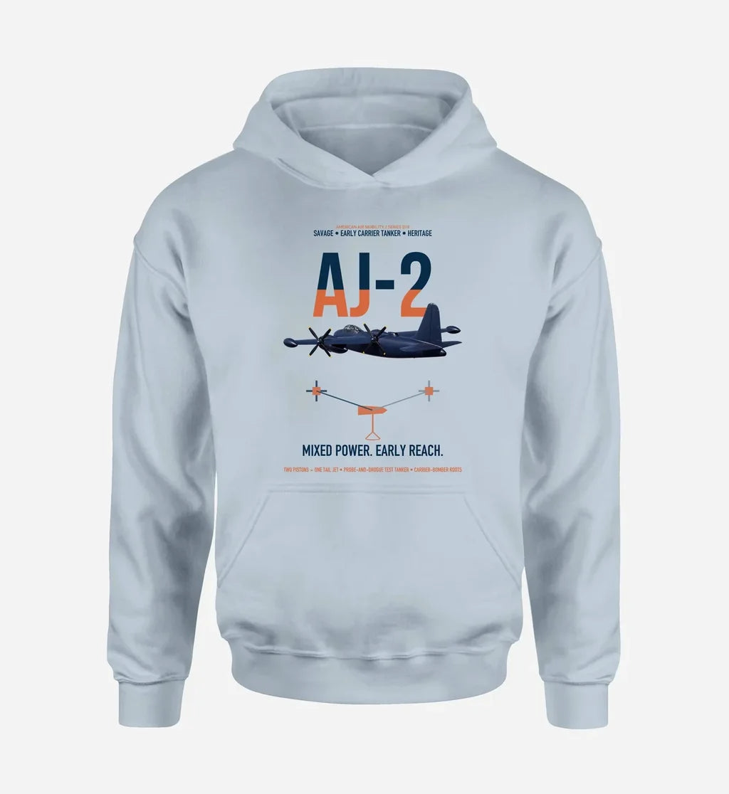 AJ-2 Savage Tanker design on light blue double-side hoodie, single-side print