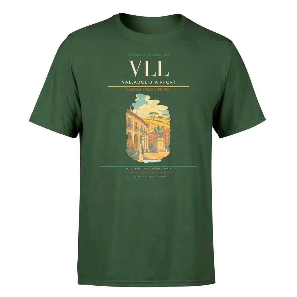 Valladolid Airport (VLL) T-Shirt single-side front print in Dark Green | valladolid-airport-vll-double-side-t-shirt