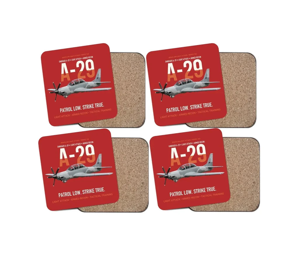 A-29 Super Tucano Light Attack design on red 4 pieces set coaster