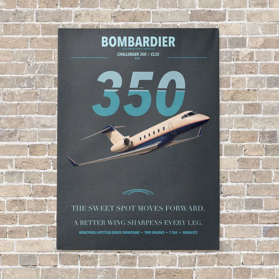Bombardier Challenger 350 vertical canvas print - no frame - gray background