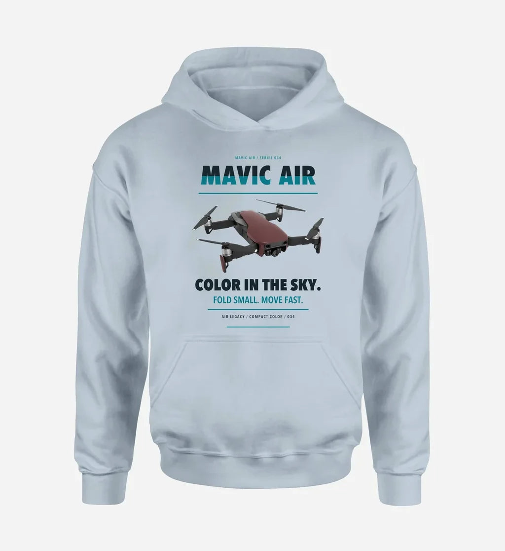 DJI Mavic Air design on light blue hoodie single side