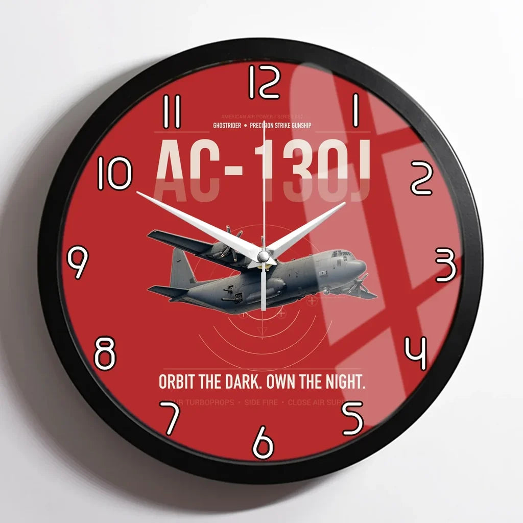 AC-130J Ghostrider design on red framed wall clock