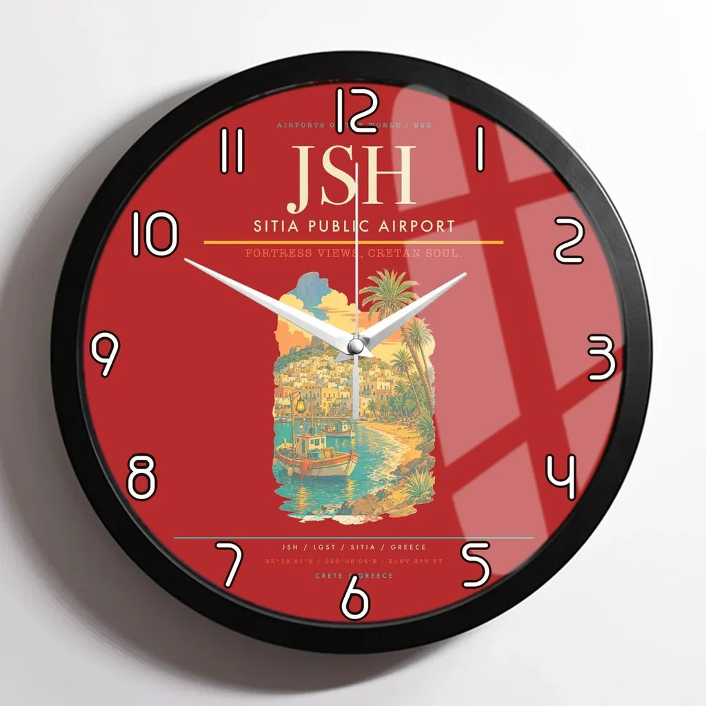 Sitia Public Airport (JSH) design on red framed wall clock