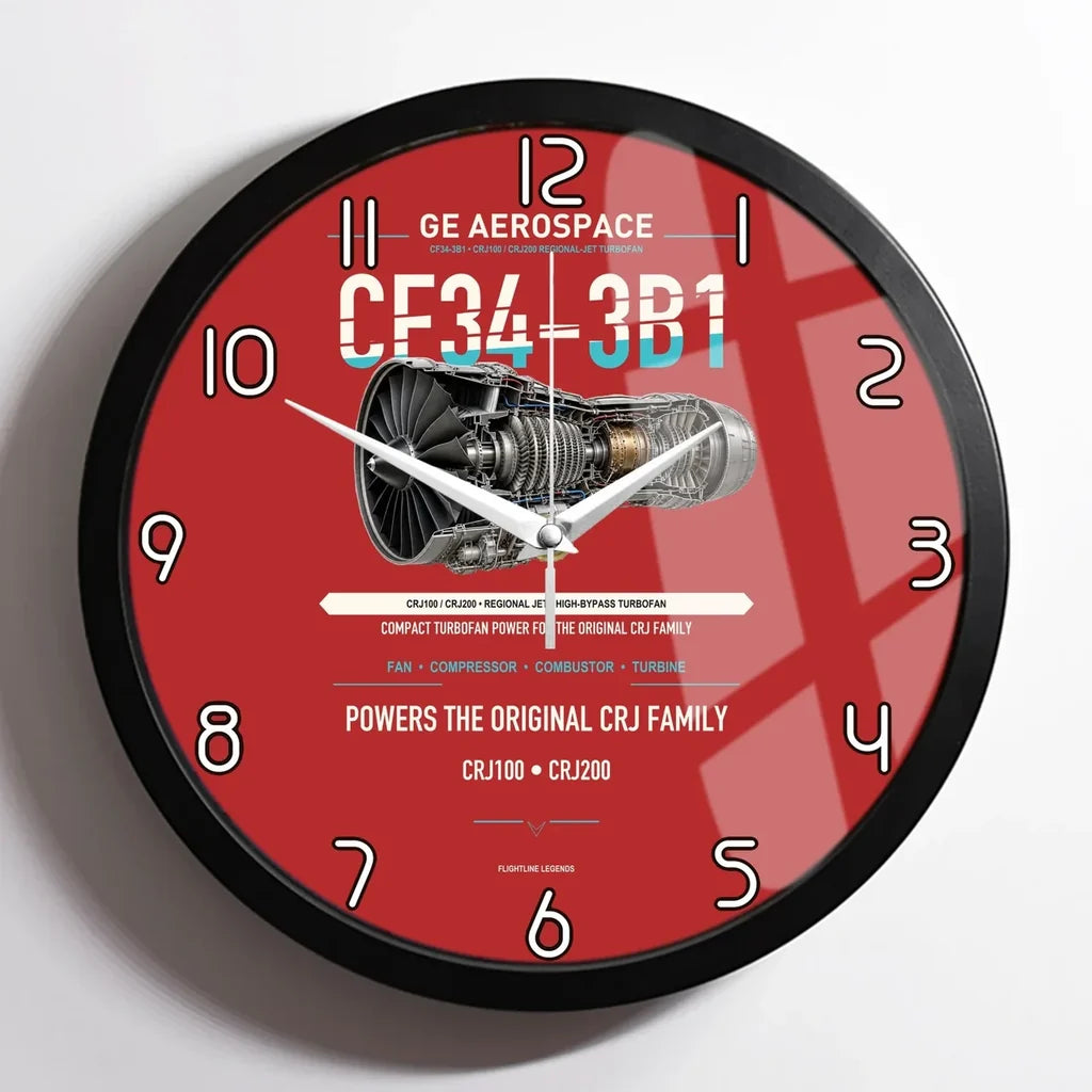 CF34-3B1 design on red framed wall clock