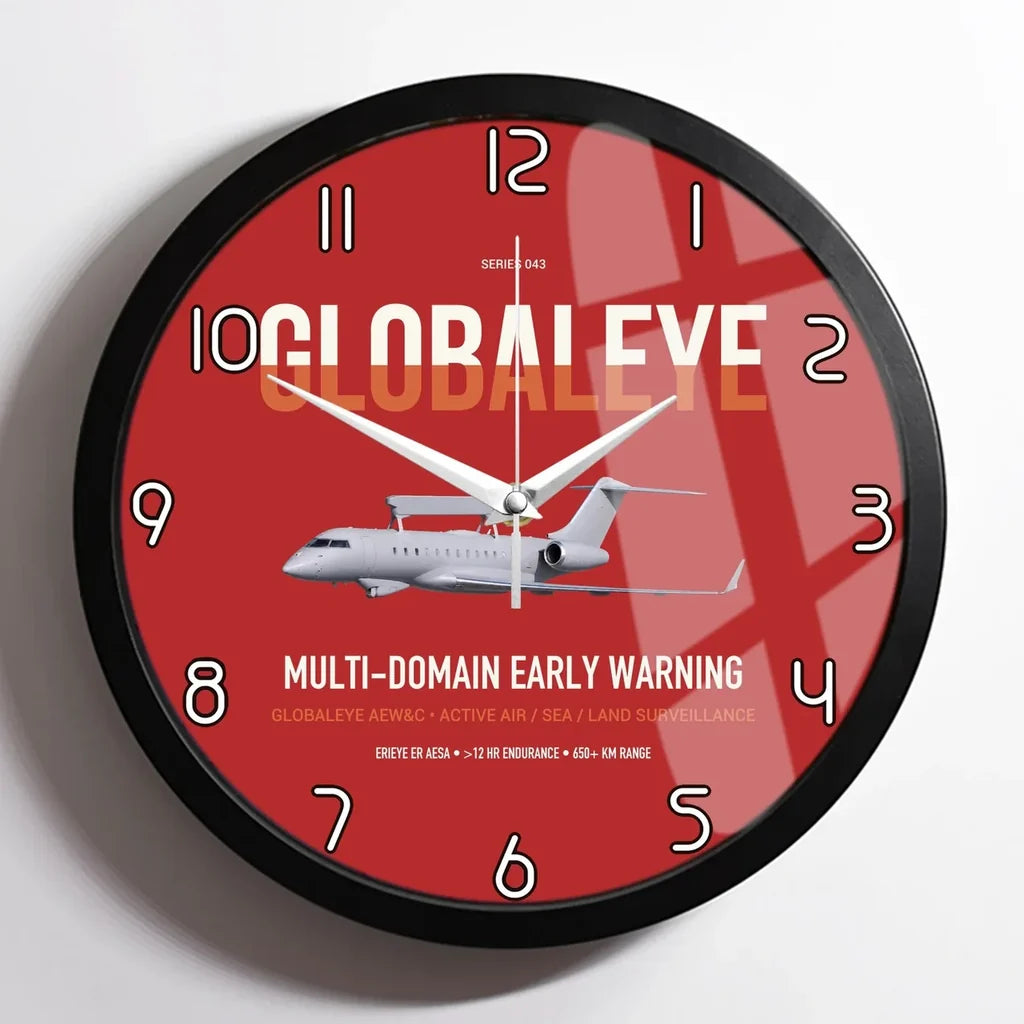 Saab GlobalEye design on red framed wall clock