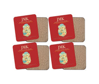 Thumbnail for Mykonos Island Airport (JMK) design on red 4 pieces set coaster