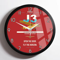 Thumbnail for Piper J-3 Cub design on red framed wall clock