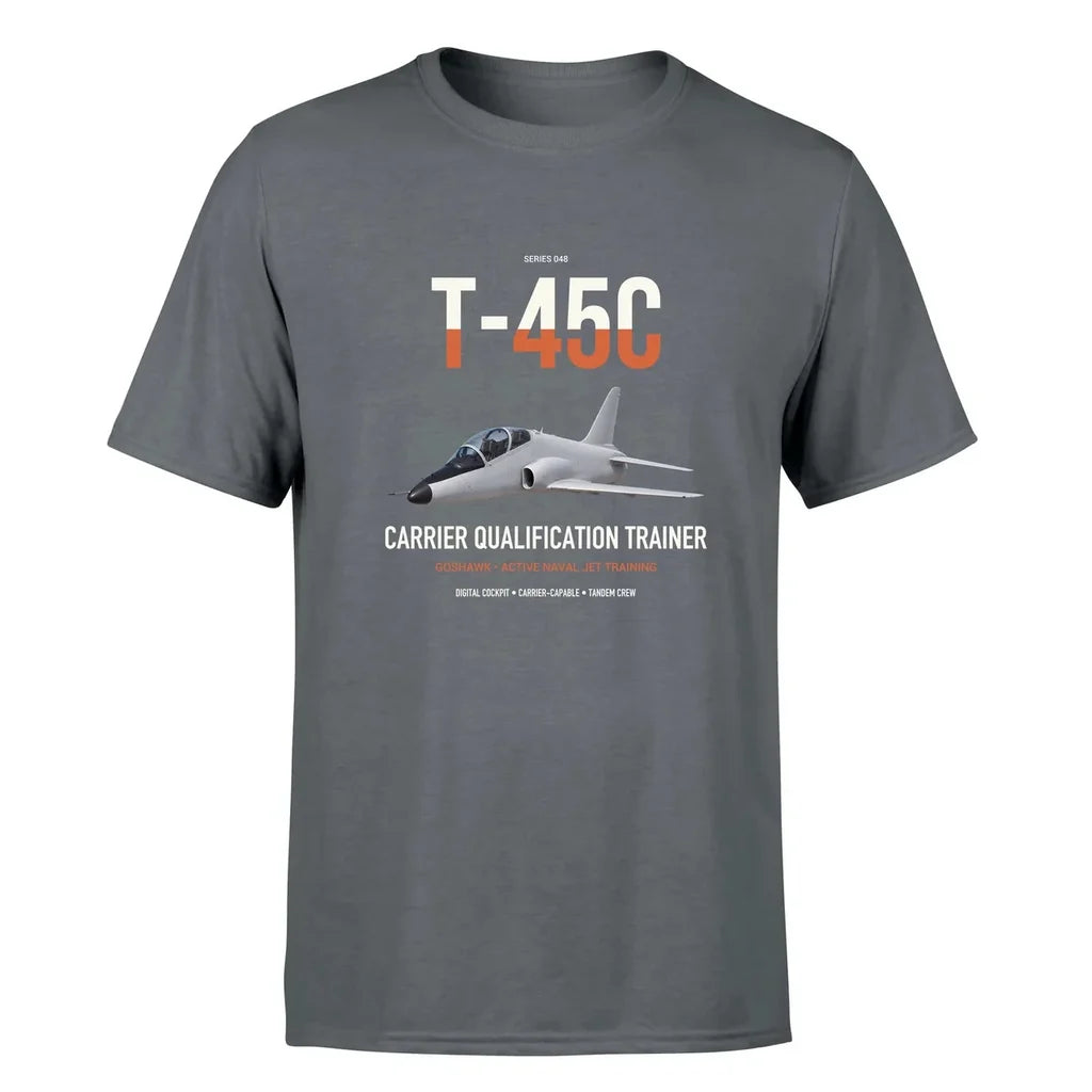 T-45C Goshawk design on gray double-side t-shirt, single-side print