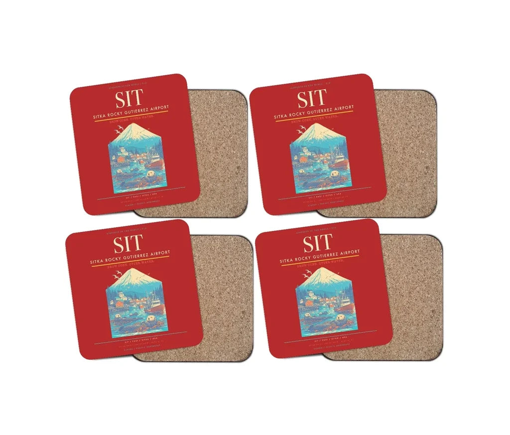 Sitka Rocky Gutierrez Airport (SIT) design on red 4 pieces set coaster