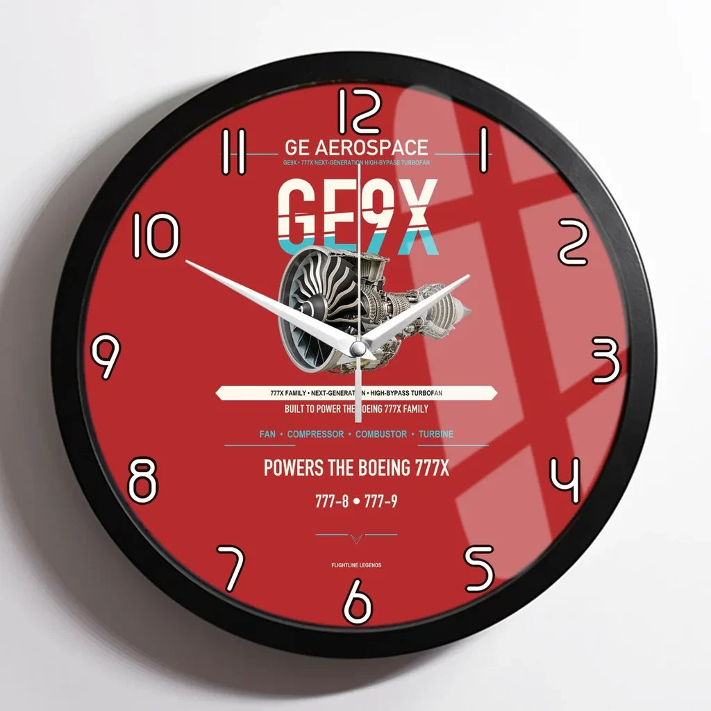GE9X design on red framed wall clock
