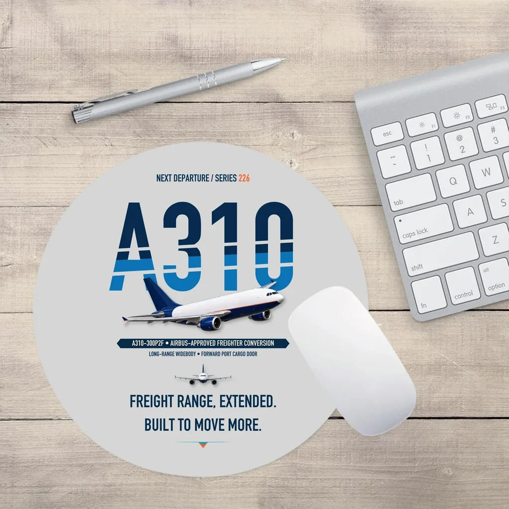 Airbus A310-300P2F design on light gray round mouse pad