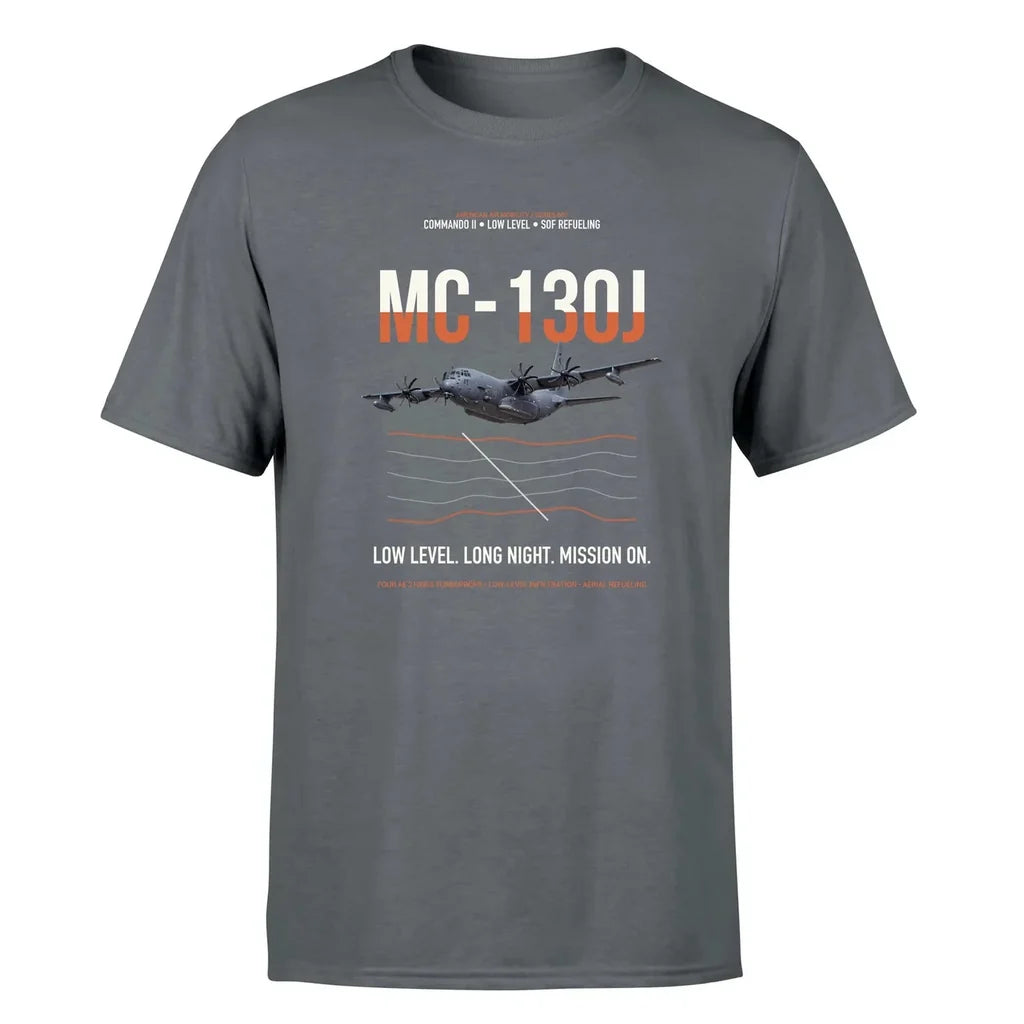MC-130J COMMANDO II design on gray double-side t-shirt, single-side print