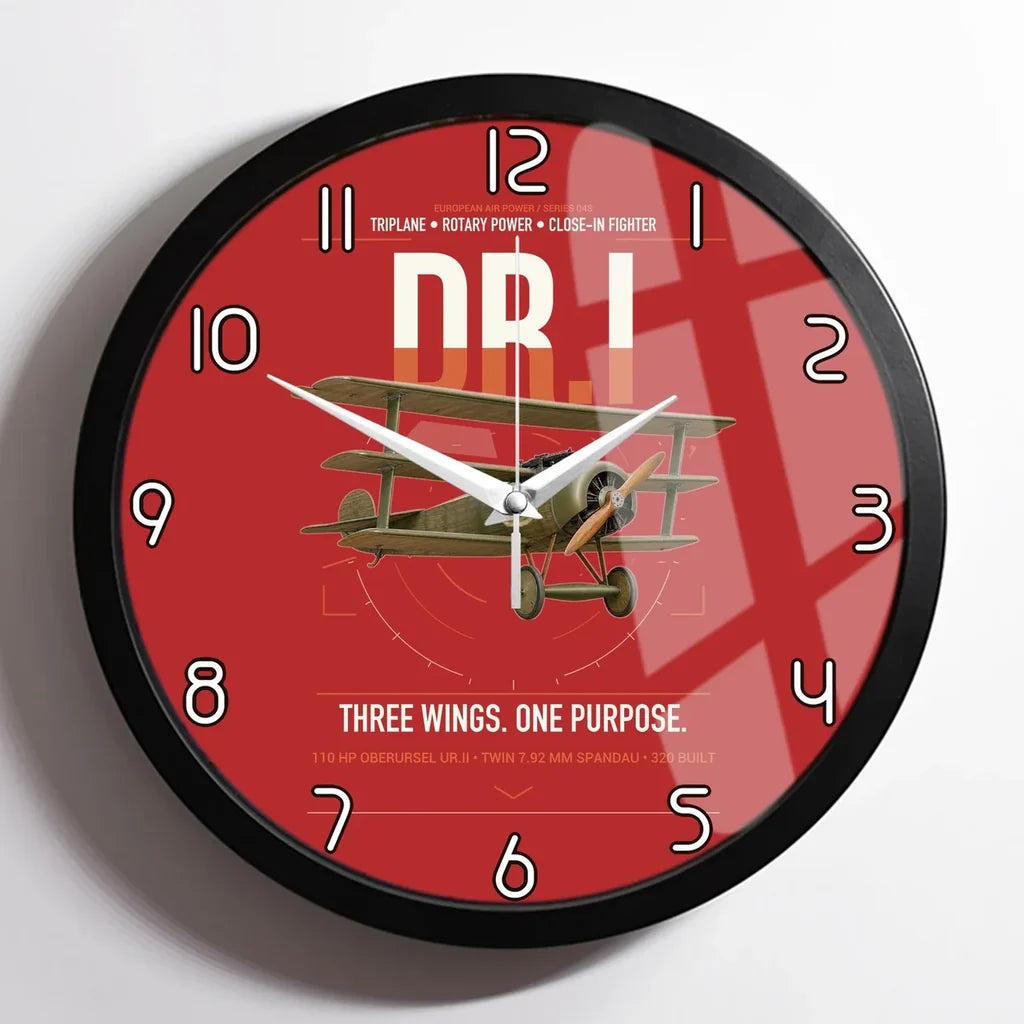 Fokker Dr.I design on red framed wall clock