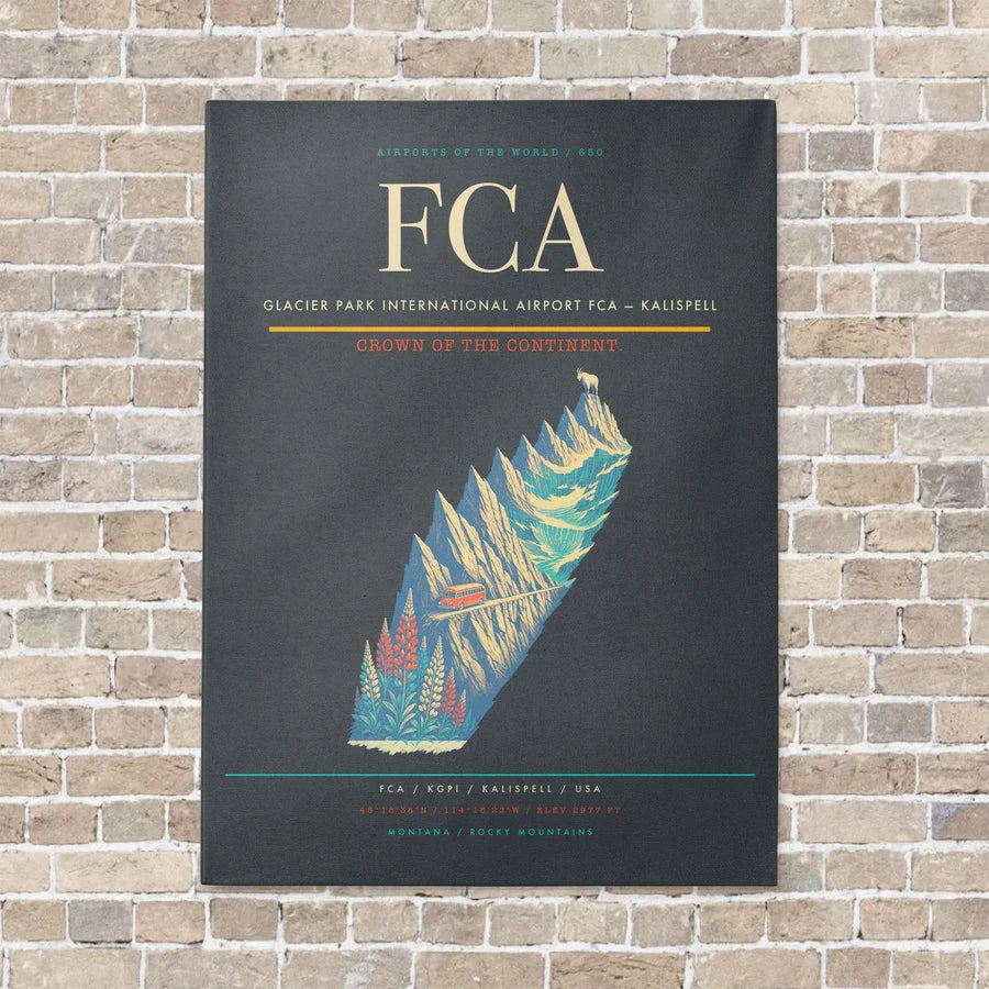 Glacier Park International Airport FCA — Kalispell vertical canvas print - no frame - gray background