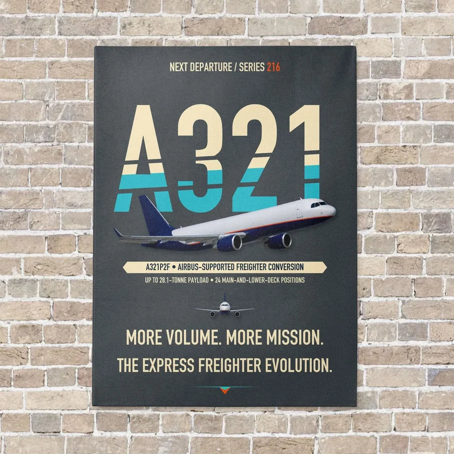 Airbus A321P2F vertical canvas print - no frame - gray background