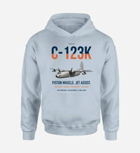 Thumbnail for C-123K Provider design on light blue double-side hoodie, single-side print