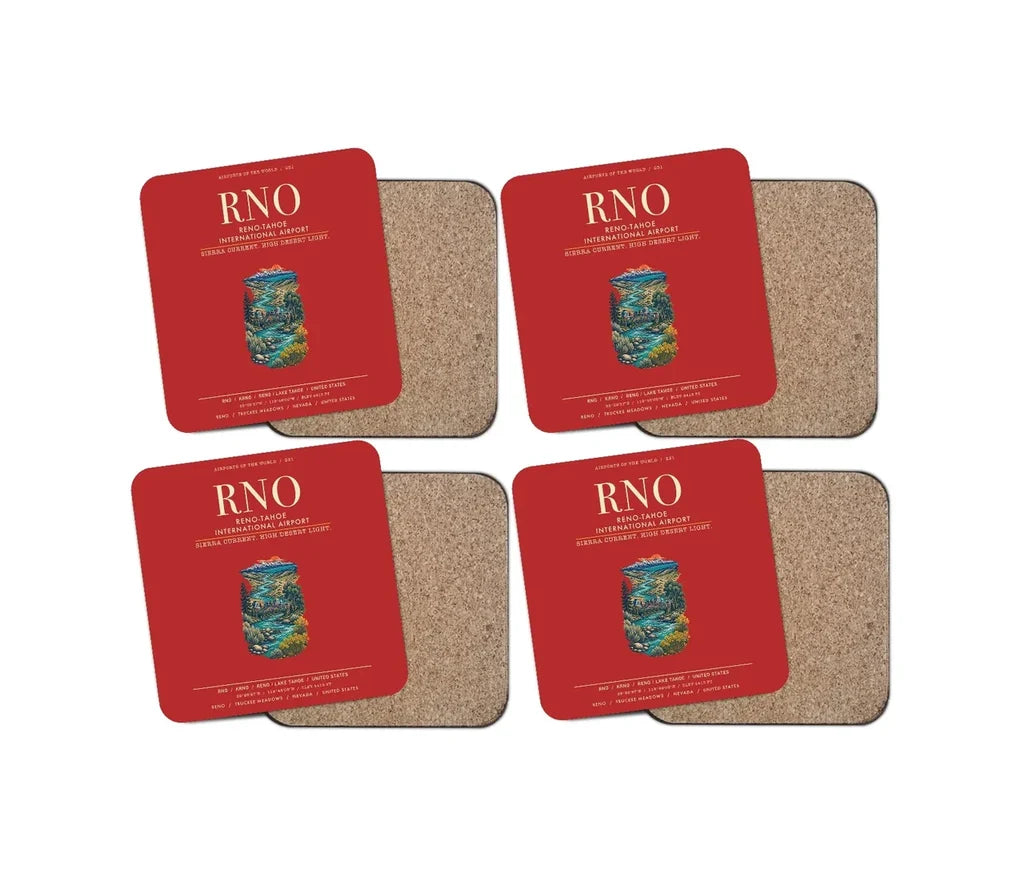 Reno-Tahoe International Airport (RNO) design on red 4 pieces set coaster