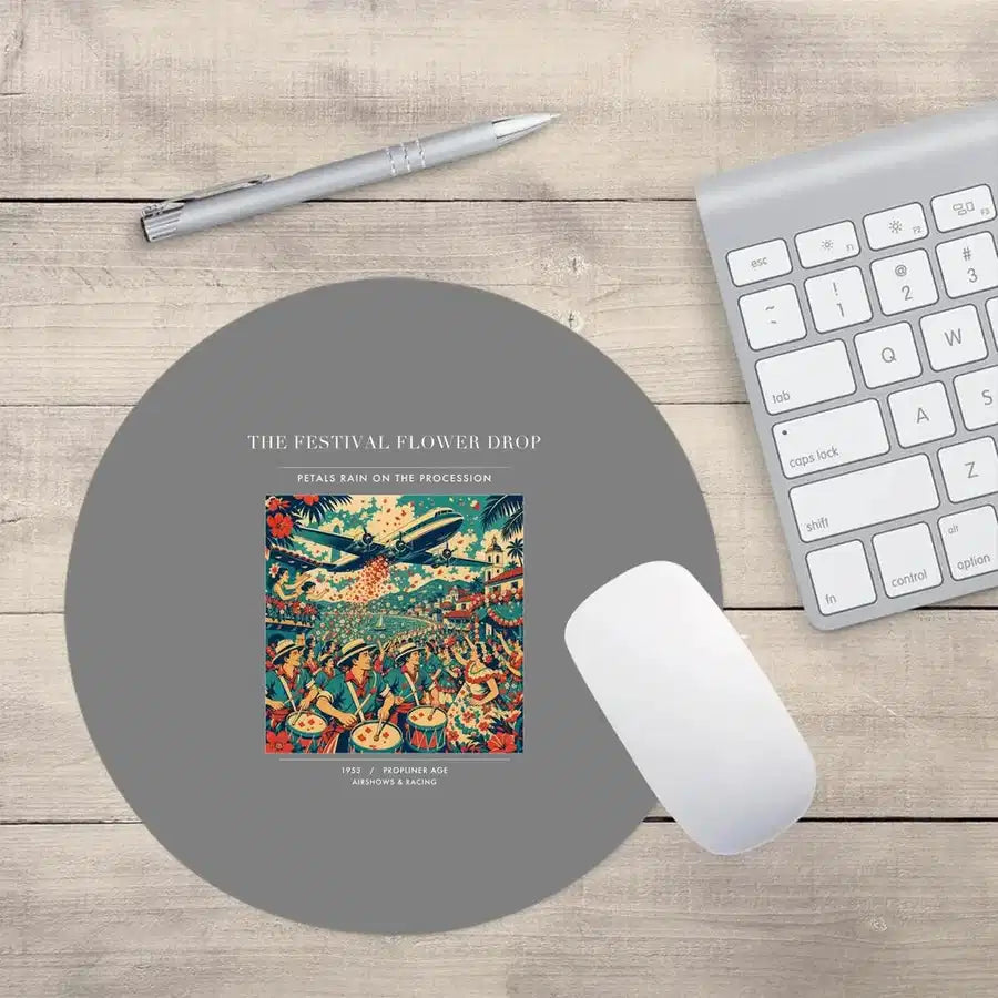 VINTAGE G4406 - The Festival Flower Drop - Designed Mouse Pads design on gray round