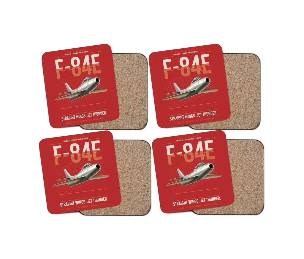 F-84E Thunderjet design on red 4 pieces set coaster