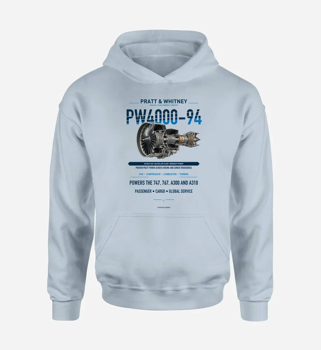 PW4000-94 design on light blue hoodie single side